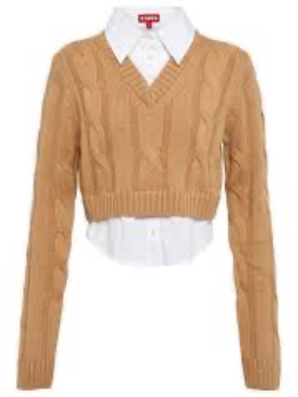 Blue STAUD Cropped Duke Cable Knit Sweater
